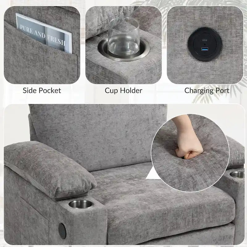 Chenille Oversized Chair with Ottoman & USB
