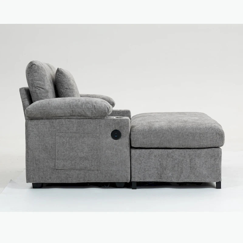 Chenille Oversized Chair with Ottoman & USB