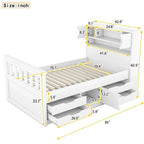 Twin/Full Size Captain Platform Bed with 4 Drawers and Storage Shelves, Solid Wood Bed Frame with Storage Bookcase Headboard