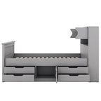 Twin/Full Size Captain Platform Bed with 4 Drawers and Storage Shelves, Solid Wood Bed Frame with Storage Bookcase Headboard