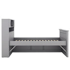 Twin/Full Size Captain Platform Bed with 4 Drawers and Storage Shelves, Solid Wood Bed Frame with Storage Bookcase Headboard