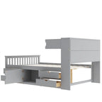 Twin/Full Size Captain Platform Bed with 4 Drawers and Storage Shelves, Solid Wood Bed Frame with Storage Bookcase Headboard