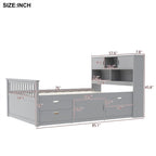 Twin/Full Size Captain Platform Bed with 4 Drawers and Storage Shelves, Solid Wood Bed Frame with Storage Bookcase Headboard