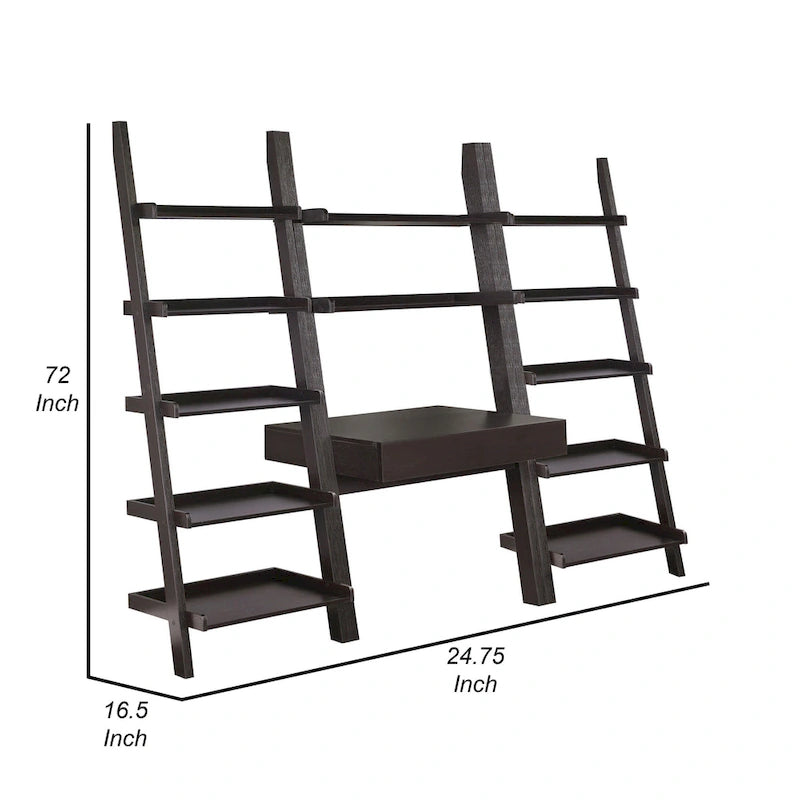 Api 3 Piece Angular Ladder Desk Set, 1 Drawer, 12 Shelves, Cappuccino Brown