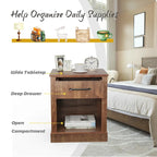 Nightstand with Drawer and Shelf Rustic Wooden Bedside Table