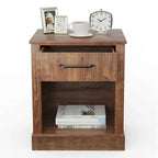 Nightstand with Drawer and Shelf Rustic Wooden Bedside Table