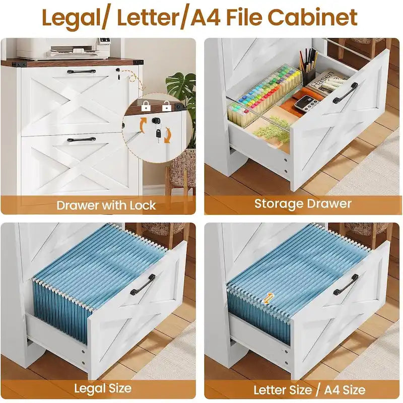 2 Drawer File Cabinet with Lock Hanging File Folders Home Office
