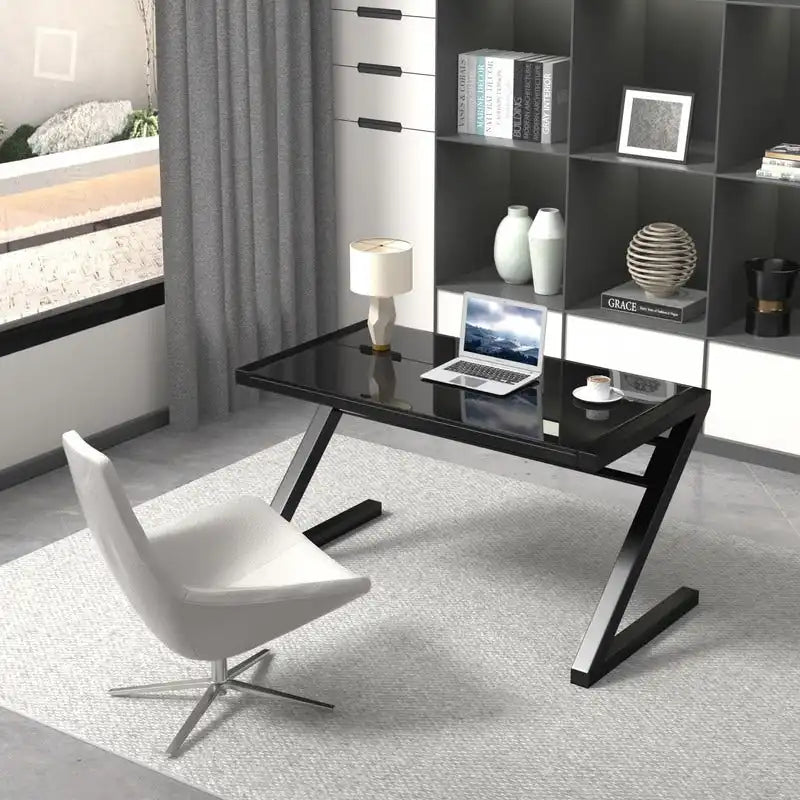Professional Z-Leg Tempered Glass Gaming and Study Desk with Built-In USB Cable