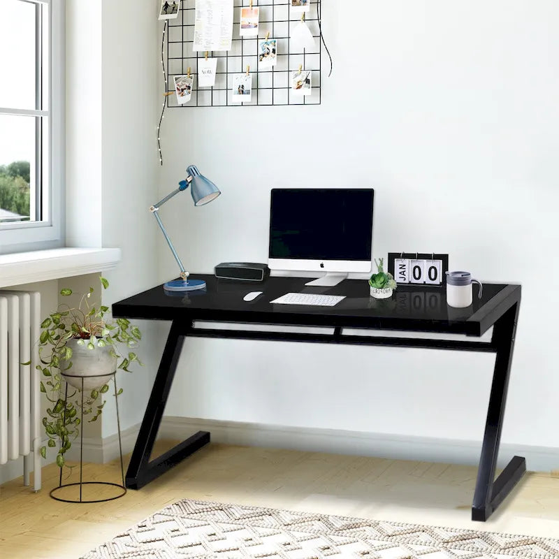 Professional Z-Leg Tempered Glass Gaming and Study Desk with Built-In USB Cable
