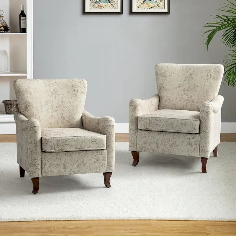 Samouel Modern Floral Upholstered Armchair with Wingback Design