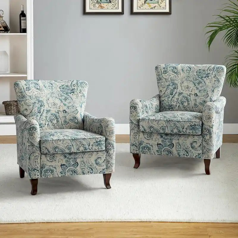 Samouel Modern Floral Upholstered Armchair with Wingback Design
