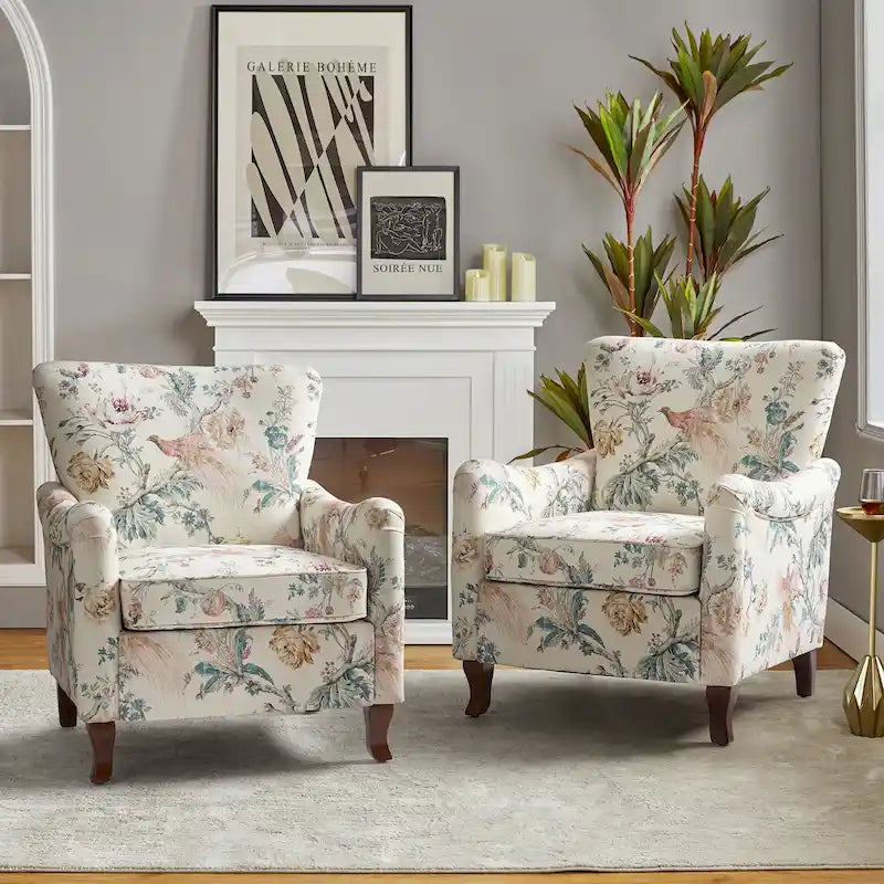 Samouel Modern Floral Upholstered Armchair with Wingback Design