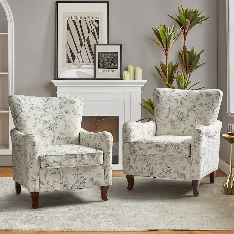 Samouel Modern Floral Upholstered Armchair with Wingback Design