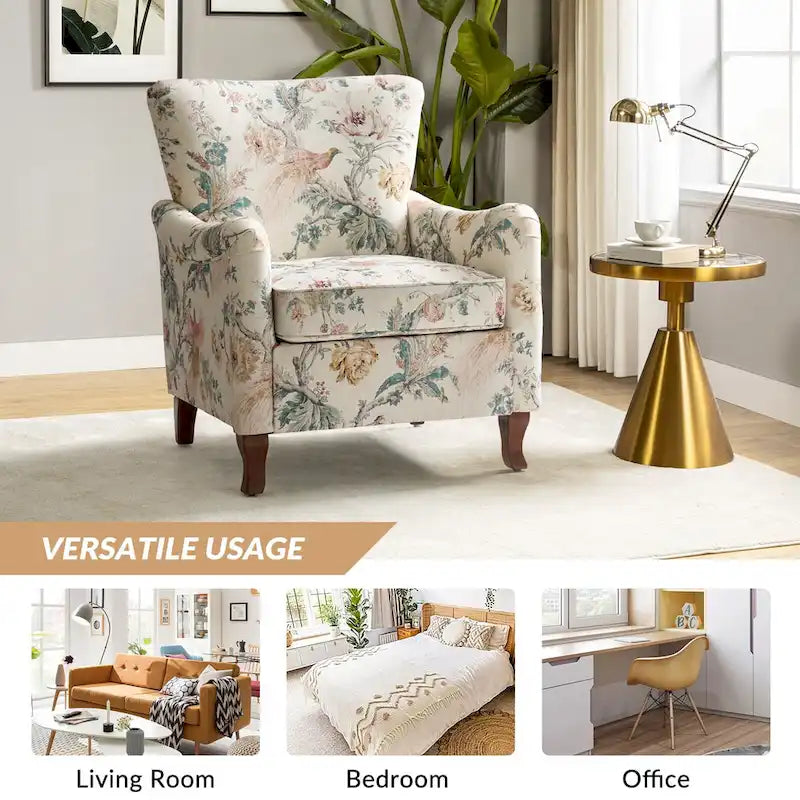 Samouel Modern Floral Upholstered Armchair with Wingback Design