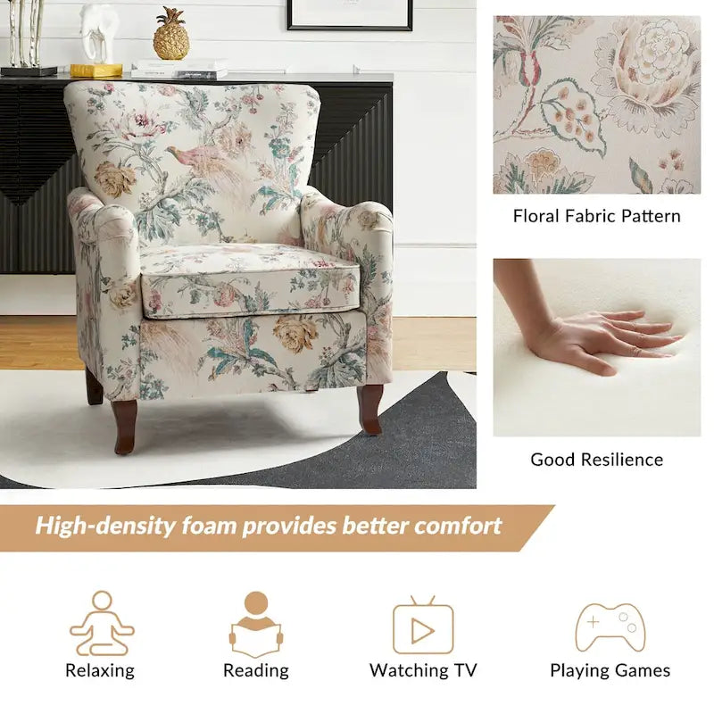 Samouel Modern Floral Upholstered Armchair with Wingback Design