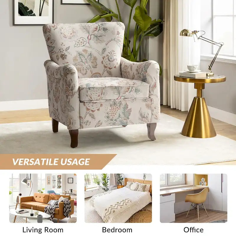 Samouel Modern Floral Upholstered Armchair with Wingback Design