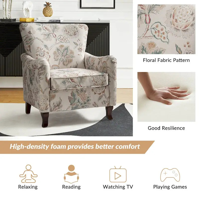Samouel Modern Floral Upholstered Armchair with Wingback Design