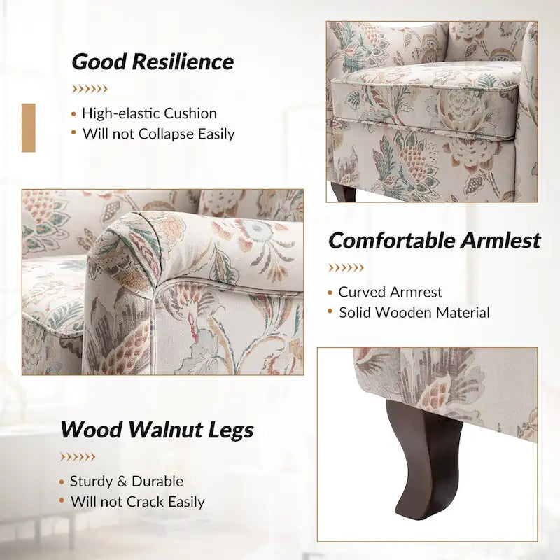 Samouel Modern Floral Upholstered Armchair with Wingback Design