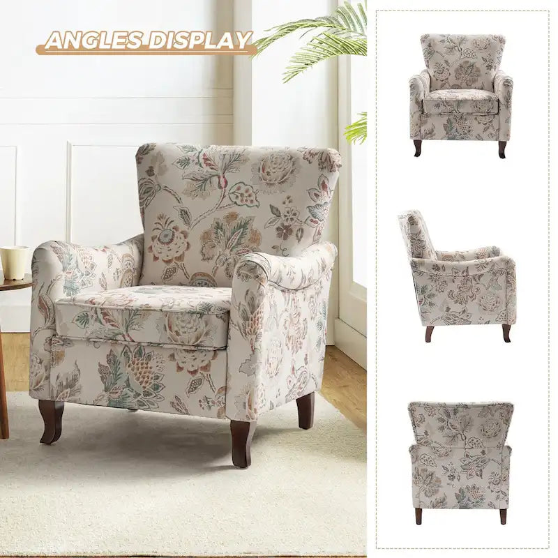 Samouel Modern Floral Upholstered Armchair with Wingback Design