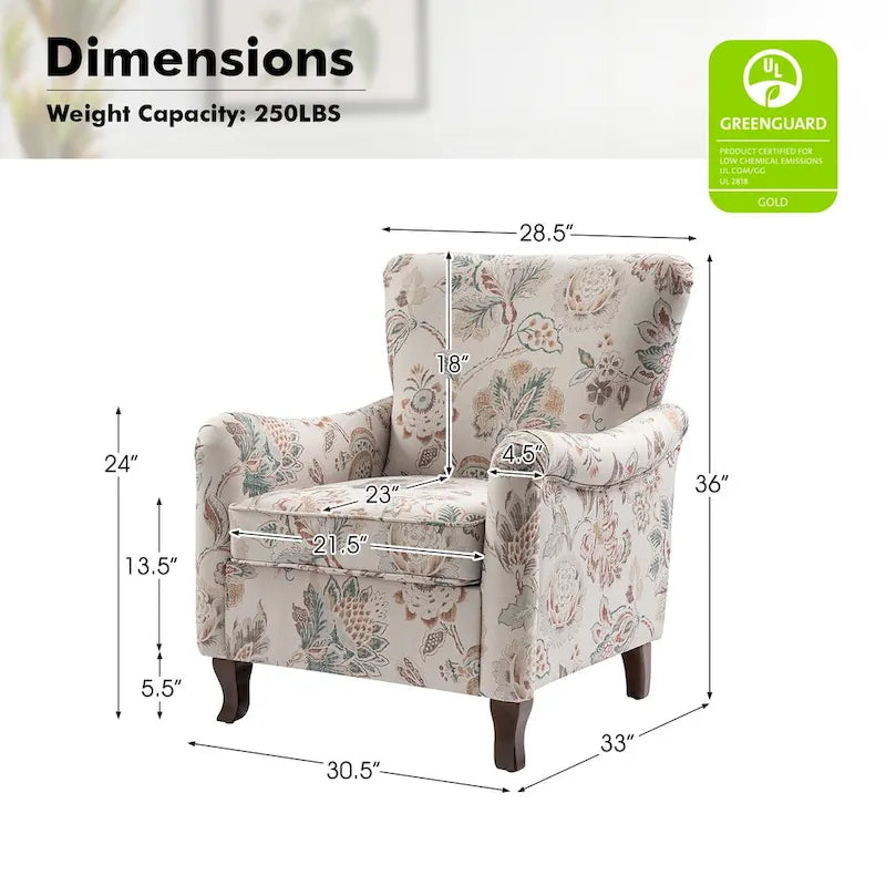 Samouel Modern Floral Upholstered Armchair with Wingback Design