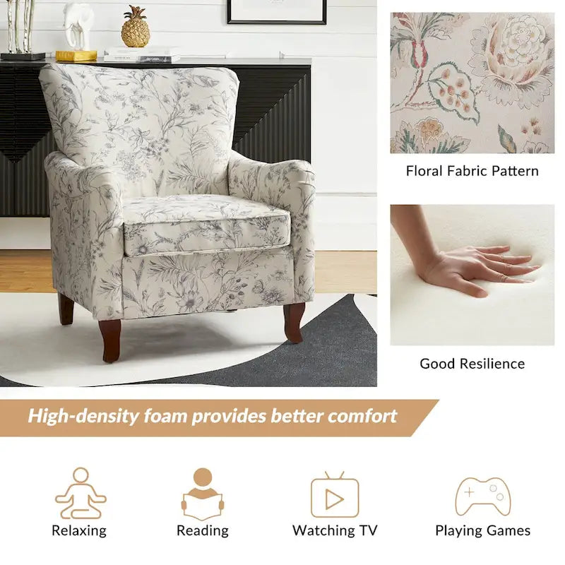 Samouel Modern Floral Upholstered Armchair with Wingback Design