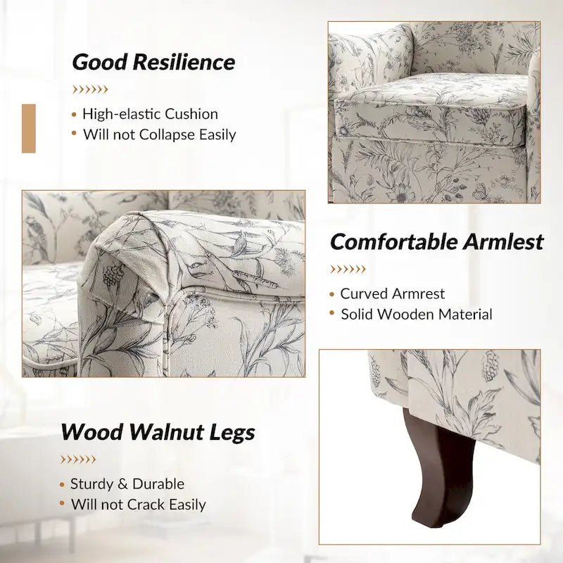 Samouel Modern Floral Upholstered Armchair with Wingback Design