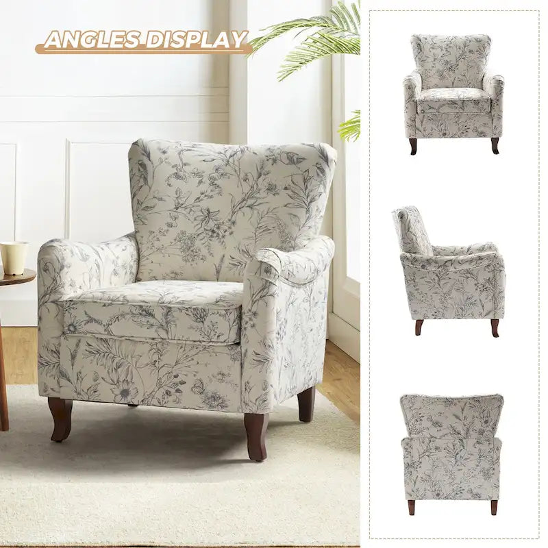 Samouel Modern Floral Upholstered Armchair with Wingback Design