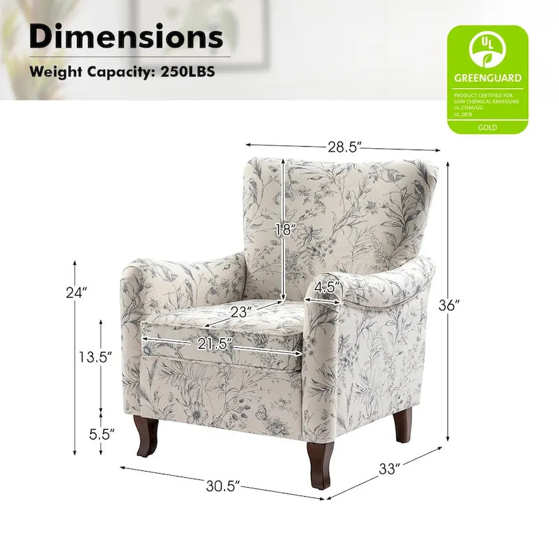 Samouel Modern Floral Upholstered Armchair with Wingback Design