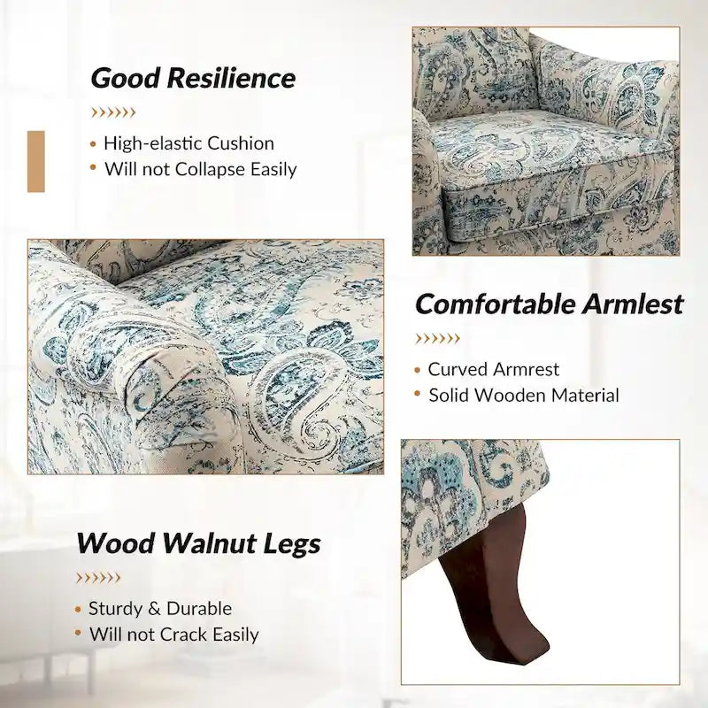 Samouel Modern Floral Upholstered Armchair with Wingback Design