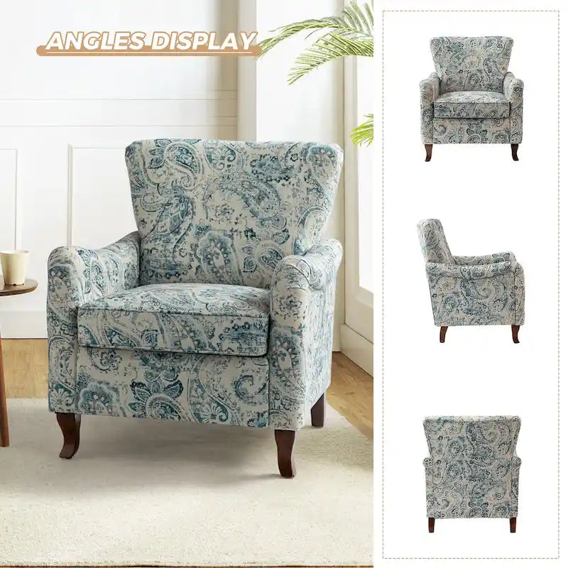 Samouel Modern Floral Upholstered Armchair with Wingback Design