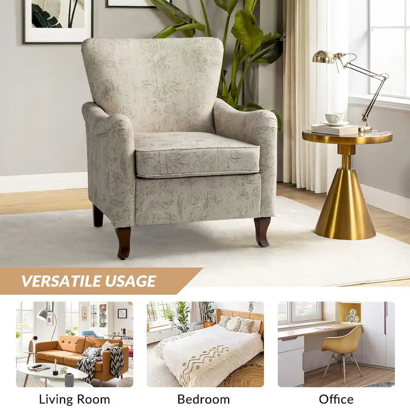 Samouel Modern Floral Upholstered Armchair with Wingback Design