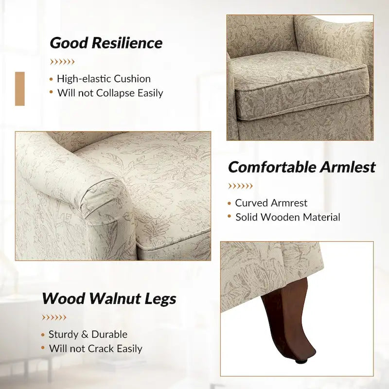 Samouel Modern Floral Upholstered Armchair with Wingback Design