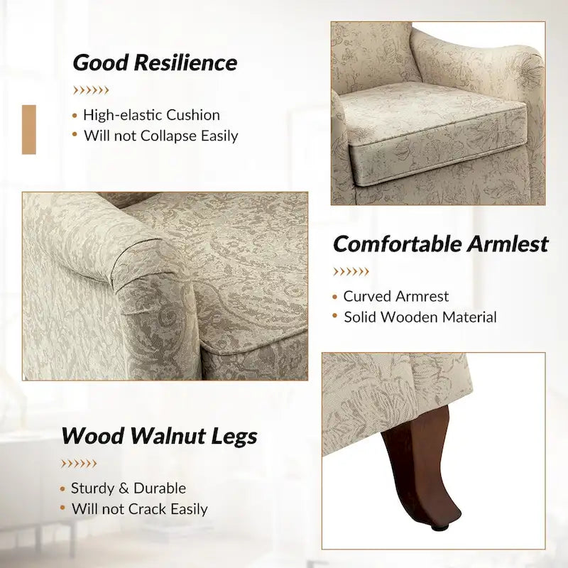 Samouel Modern Floral Upholstered Armchair with Wingback Design