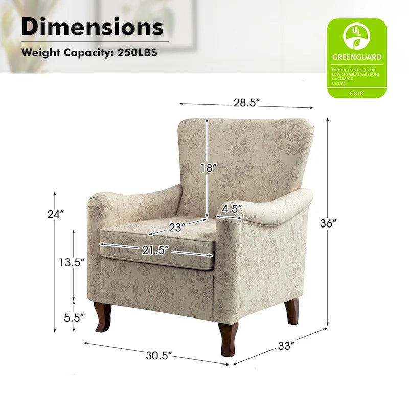 Samouel Modern Floral Upholstered Armchair with Wingback Design