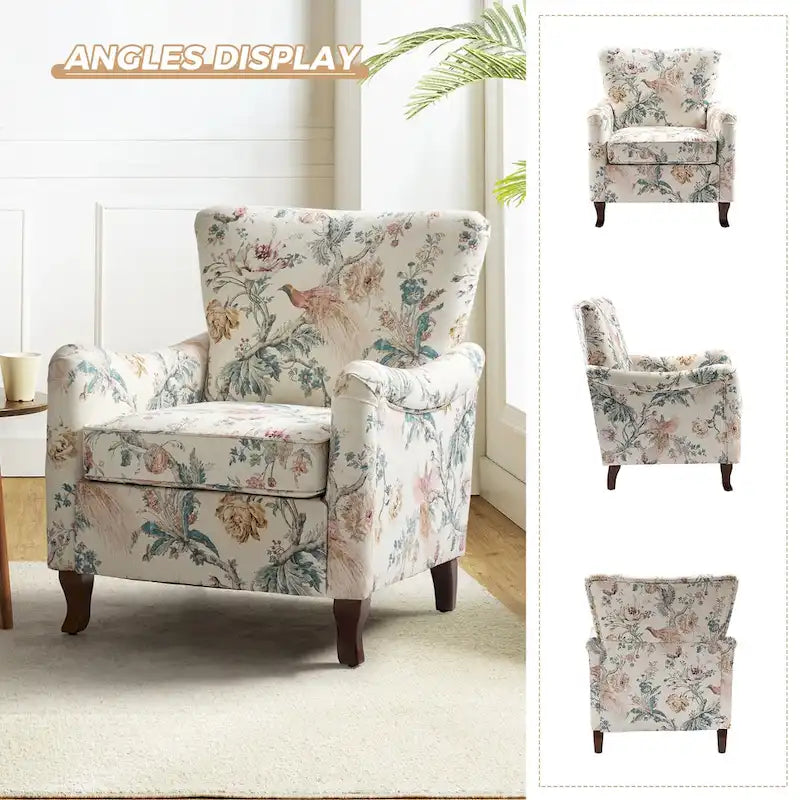 Samouel Modern Floral Upholstered Armchair with Wingback Design