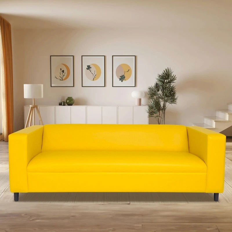 Mid Century Modern 3 Seater Sofa Faux Leather