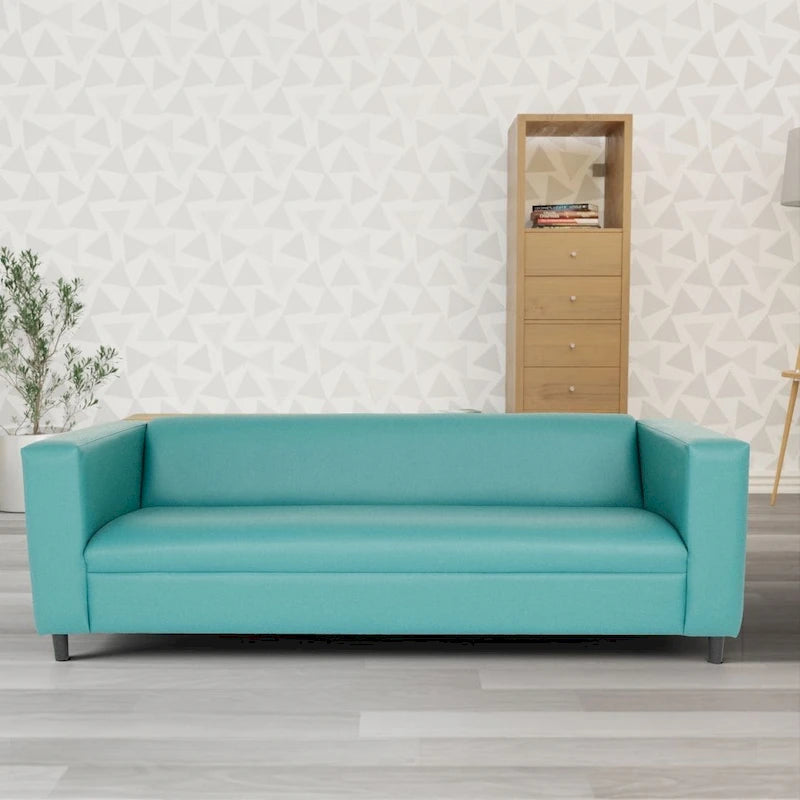 Mid Century Modern 3 Seater Sofa Faux Leather