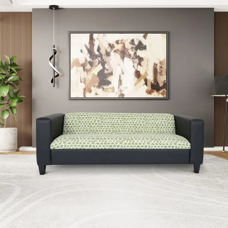 Mid Century Modern 3 Seater Sofa Faux Leather