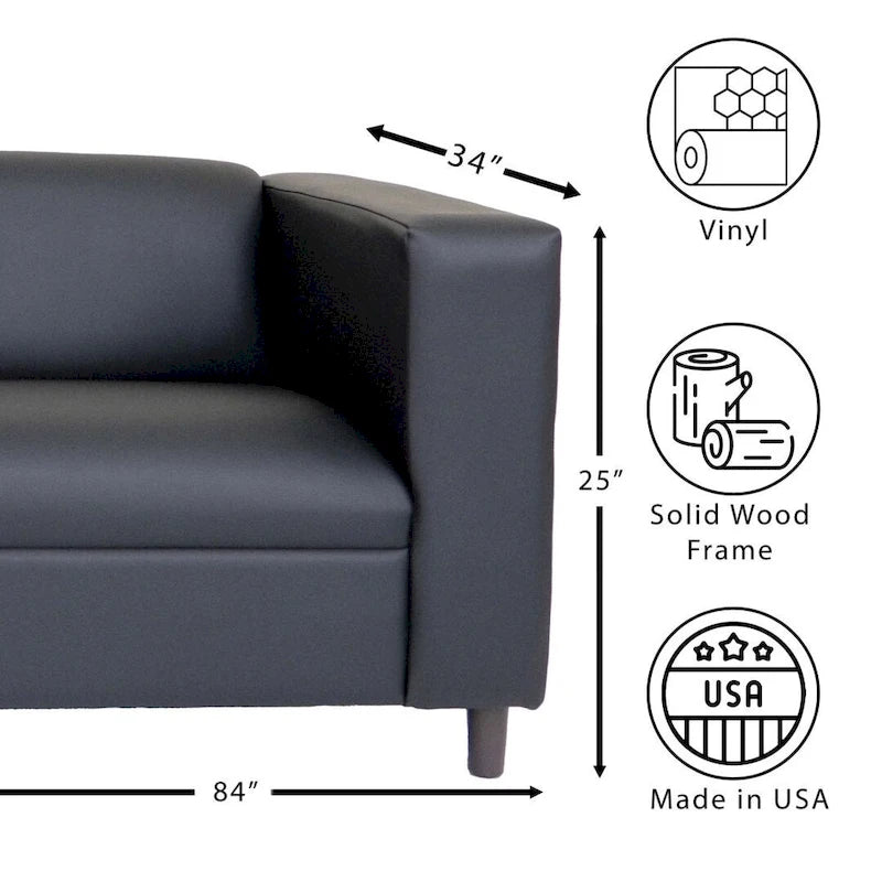 Mid Century Modern 3 Seater Sofa Faux Leather