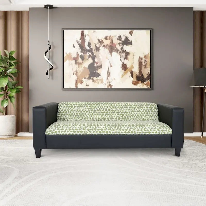 Mid Century Modern 3 Seater Sofa Faux Leather
