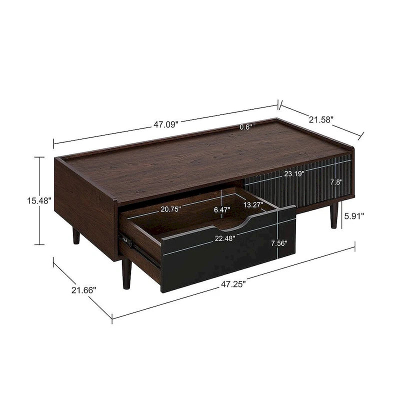 Comfort Duane Modern Ribbed Coffee Table with Drawer and Shelf