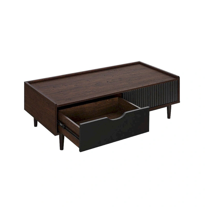 Comfort Duane Modern Ribbed Coffee Table with Drawer and Shelf
