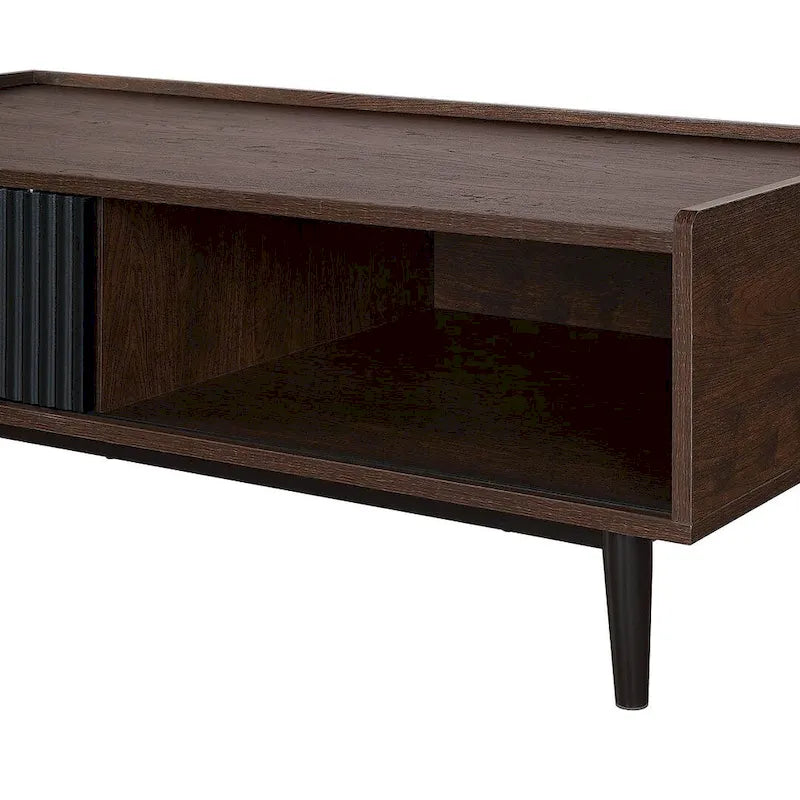 Comfort Duane Modern Ribbed Coffee Table with Drawer and Shelf