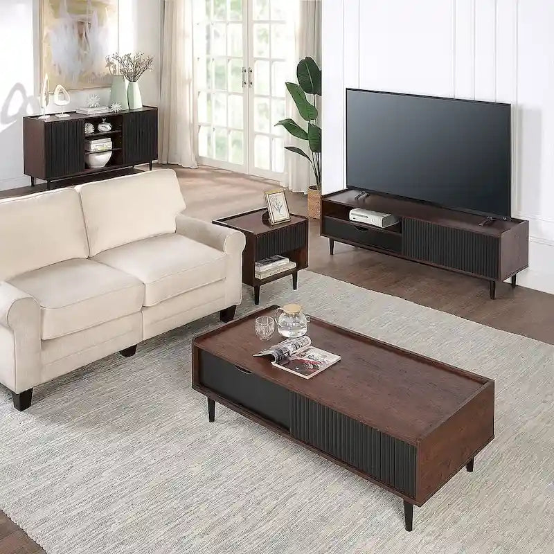 Comfort Duane Modern Ribbed Coffee Table with Drawer and Shelf