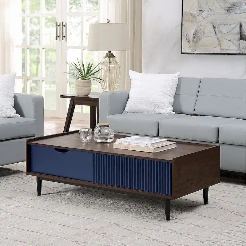 Comfort Duane Modern Ribbed Coffee Table with Drawer and Shelf