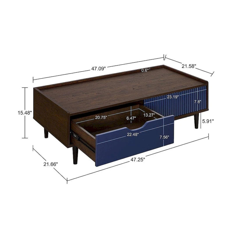 Comfort Duane Modern Ribbed Coffee Table with Drawer and Shelf