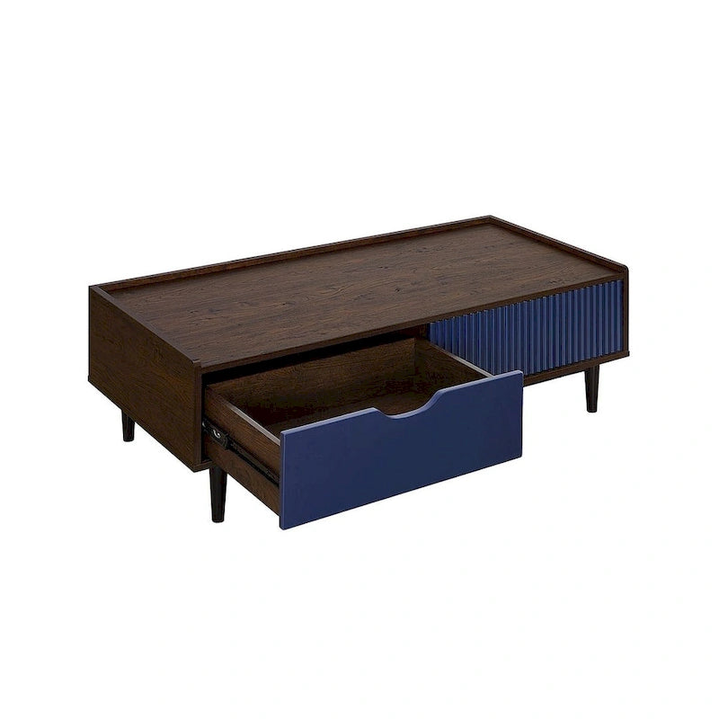 Comfort Duane Modern Ribbed Coffee Table with Drawer and Shelf