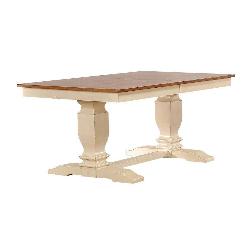 Double Pedestal Transitional Antiqued Caramel/Biscotti Napoleon Back 7-Piece Dining Set