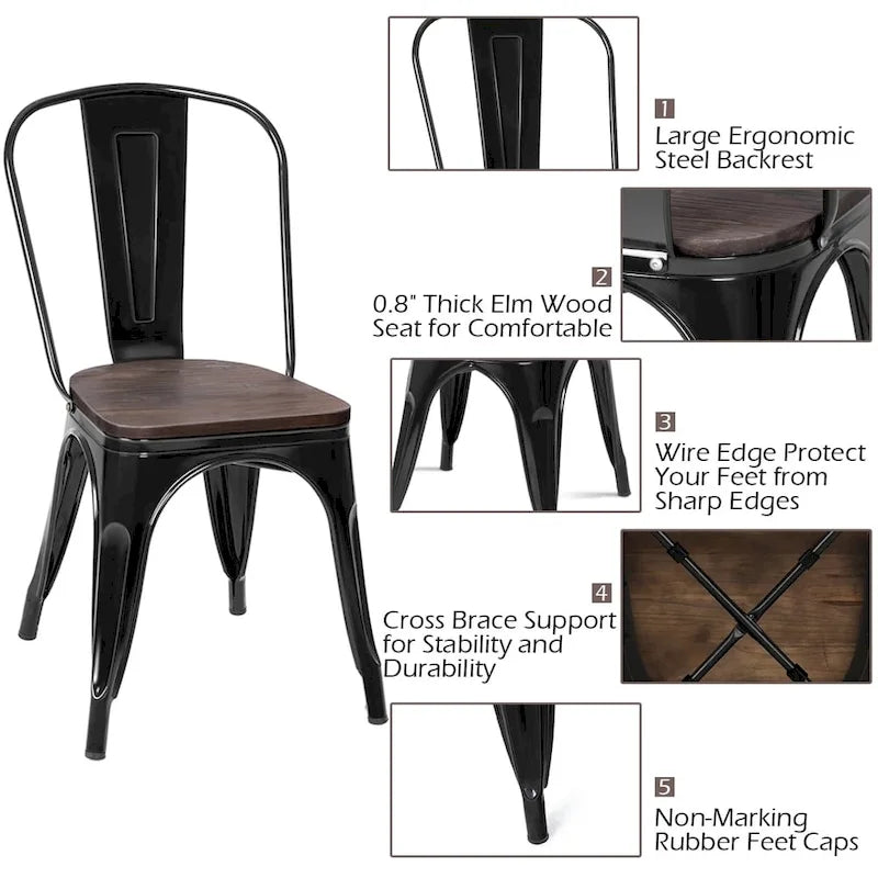 Stackable Bistro Cafe Dining Chair Metal Frame
