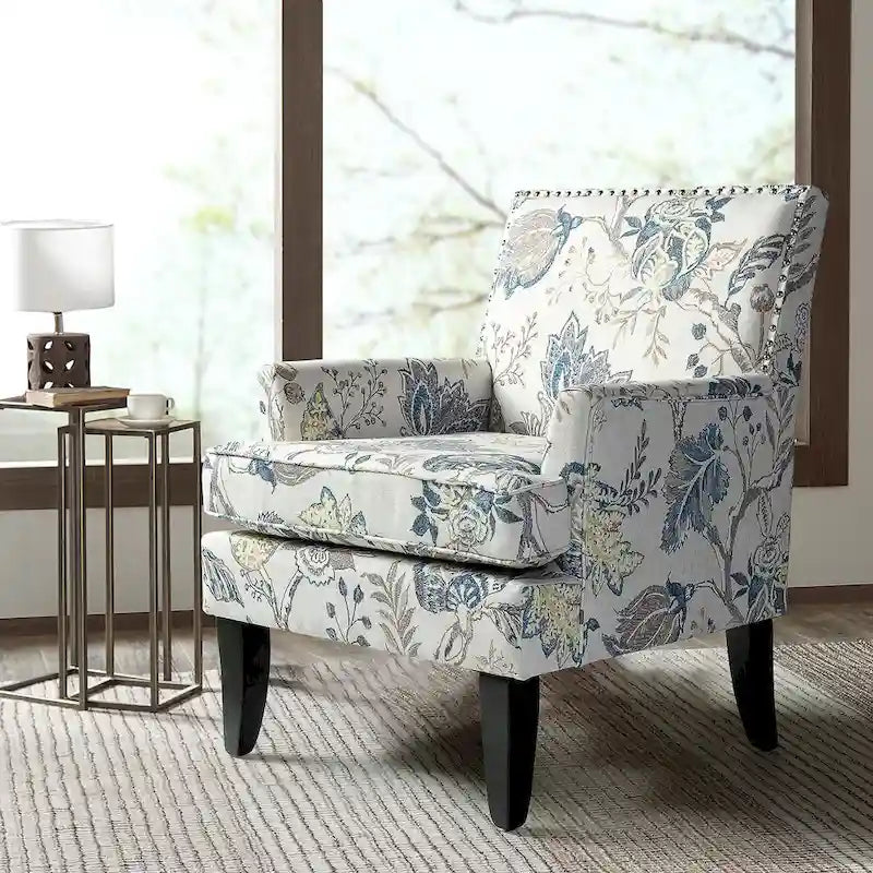  French Country Armchair with Nailhead Trim and Solid Wood Legs by HULALA HOME